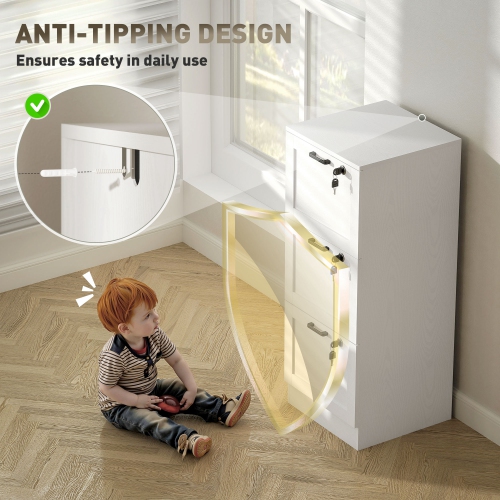 Kepooman Vertical Filing Cabinet with 3 Drawers, Lock, File Cabinet for Home Office, A4 and Letter Size Files, White