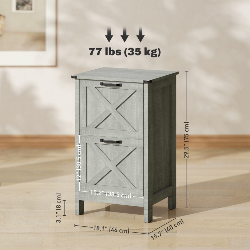 Kepooman Vertical Filing Cabinet with 2 Drawers, Rustic Farmhouse Office Storage Cabinet for A4, Letter Size, Stone Grey
