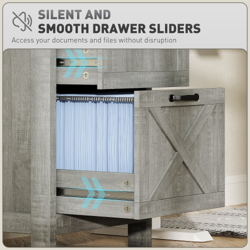 Kepooman Vertical Filing Cabinet with 2 Drawers, Rustic Farmhouse Office Storage Cabinet for A4, Letter Size, Stone Grey