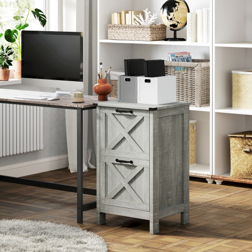 Kepooman Vertical Filing Cabinet with 2 Drawers, Rustic Farmhouse Office Storage Cabinet for A4, Letter Size, Stone Grey