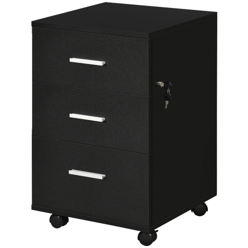 Kepooman 3 Drawer Mobile Filing Cabinet with Lock and Keys Wheels for Home Office Storage Organizer Black