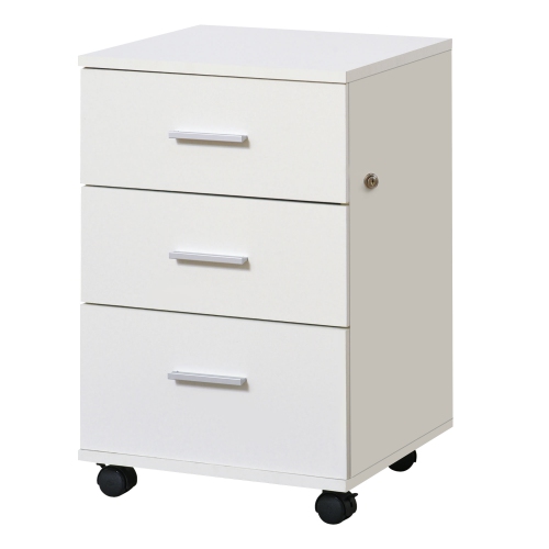 Kepooman 3 Drawer Mobile Filing Cabinet with Lock and Keys Wheels for Home Office Storage Organizer White
