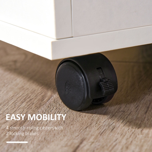 Kepooman 3 Drawer Mobile Filing Cabinet with Lock and Keys Wheels for Home Office Storage Organizer White