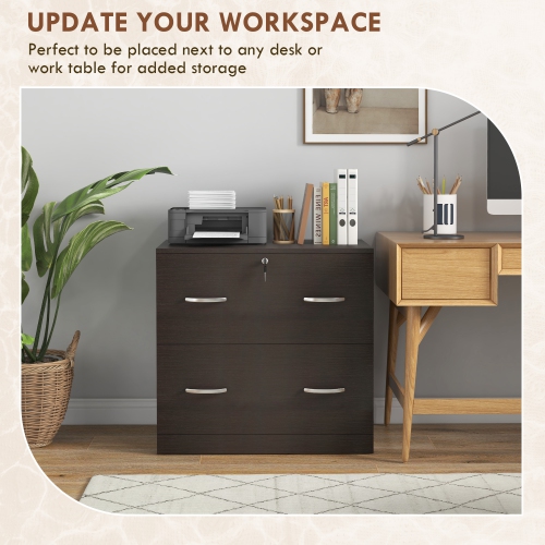 Kepooman Secure Vertical File - 2 Locking Drawers with Hanging Rails for A4 Home Office Document Organization, Espresso
