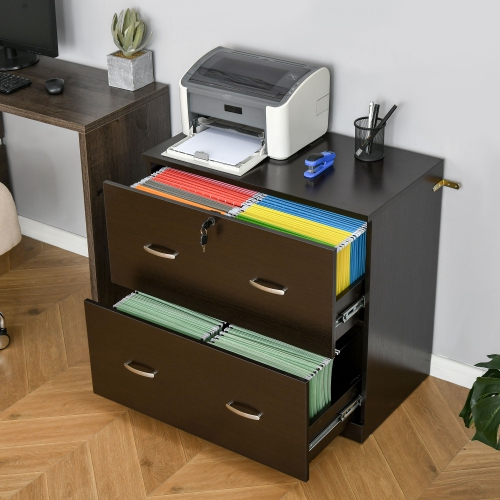 Kepooman Secure Vertical File - 2 Locking Drawers with Hanging Rails for A4 Home Office Document Organization, Espresso
