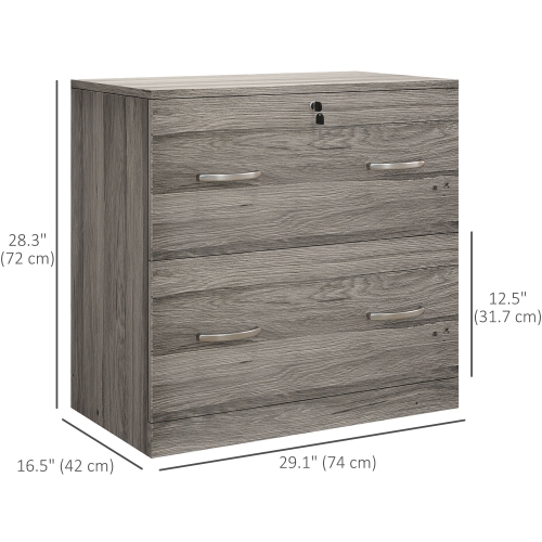 Kepooman Secure Vertical File - 2 Locking Drawers with Hanging Rails for A4 Home Office Documents Organization, Grey