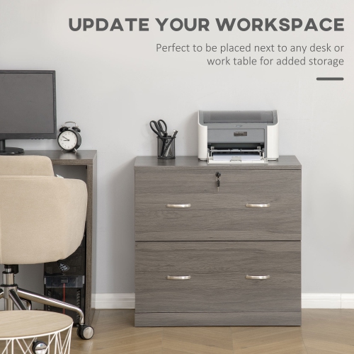 Kepooman Secure Vertical File - 2 Locking Drawers with Hanging Rails for A4 Home Office Documents Organization, Grey
