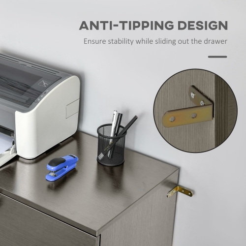 Kepooman Secure Vertical File - 2 Locking Drawers with Hanging Rails for A4 Home Office Documents Organization, Grey