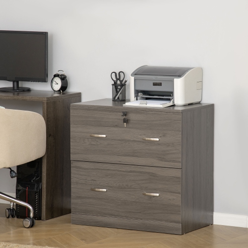 Kepooman Secure Vertical File - 2 Locking Drawers with Hanging Rails for A4 Home Office Documents Organization, Grey