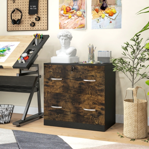 Kepooman 2 Drawer File Cabinet with Lock, Office Filing Cabinet, Hanging Bar for Letter Size, Home Office, Rustic Brown