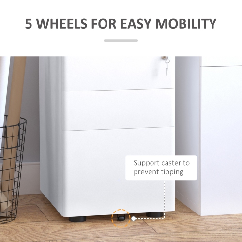 Kepooman Vertical File Tower - 3 Locking Drawers on Wheels for Legal/Letter Size Documents & Effortless Mobility, Black