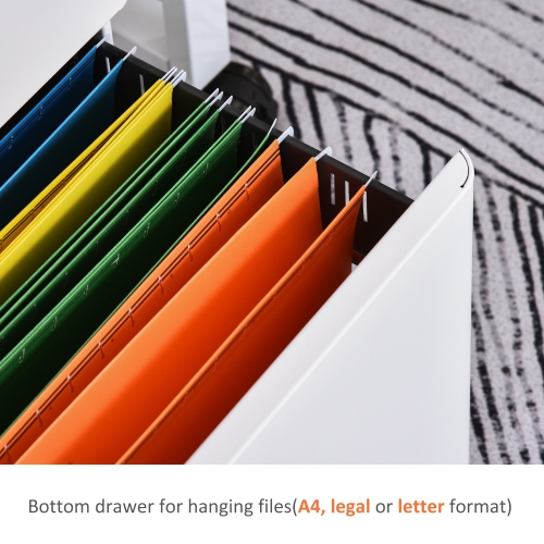 Kepooman Vertical File Tower - 3 Locking Drawers on Wheels for Legal/Letter Size Documents & Effortless Mobility, Black