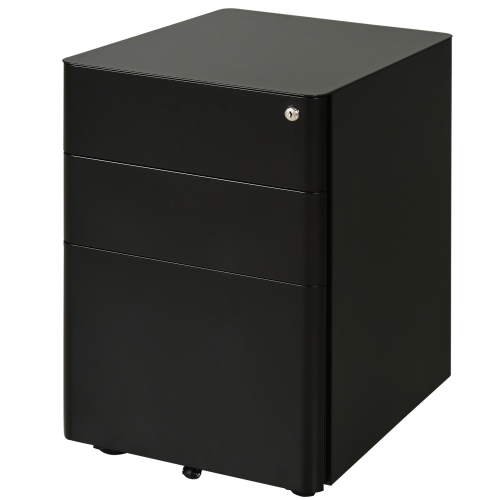 Kepooman Compact File Vault - 3 Lockable Drawers & Smooth-Rolling Mobility for Secure Home Office Organization, Black