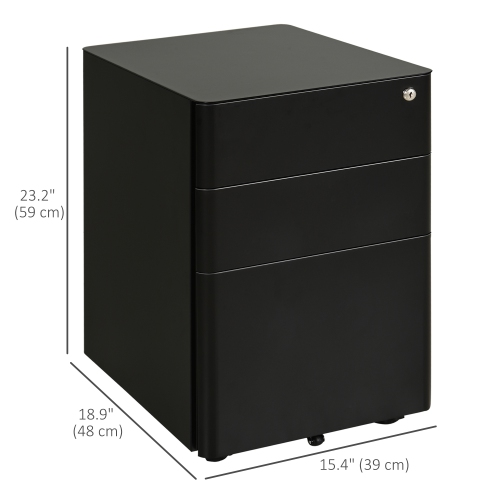 Kepooman Compact File Vault - 3 Lockable Drawers & Smooth-Rolling Mobility for Secure Home Office Organization, Black