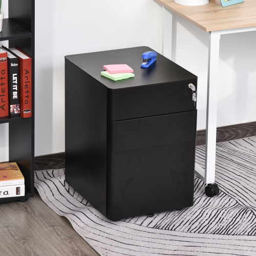 Kepooman Compact File Vault - 3 Lockable Drawers & Smooth-Rolling Mobility for Secure Home Office Organization, Black