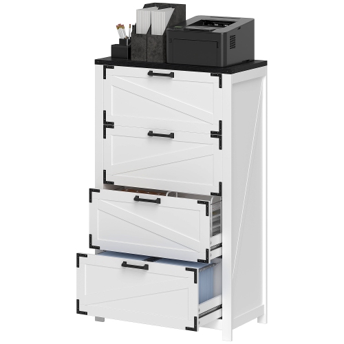 KEPOOMAN  4 Drawer Filing Cabinet, Farmhouse Office Storage Cabinet With Adjustable Hanging Bars for Letter, A4, Legal Size In White
