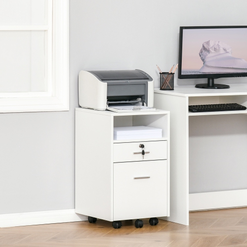 Kepooman Mobile File Caddy - 2 Locking Drawers on Wheels for Secure Legal/Letter Document Storage & Easy Access, White