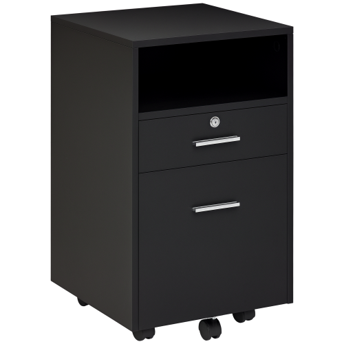 Kepooman Mobile File Caddy - 2 Locking Drawers on Wheels for Secure Legal/Letter Document Storage & Easy Access, Black