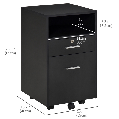 Kepooman Mobile File Caddy - 2 Locking Drawers on Wheels for Secure Legal/Letter Document Storage & Easy Access, Black