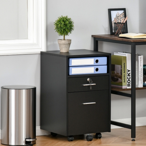 Kepooman Mobile File Caddy - 2 Locking Drawers on Wheels for Secure Legal/Letter Document Storage & Easy Access, Black