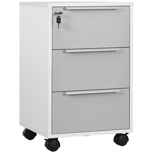 KEPOOMAN  Mobile Filing Cabinet - 3-Drawer Vertical Unit With Lock & Wheels for Home Office, White/grey