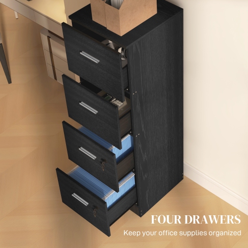 Kepooman 4-Drawer File Cabinet, Secure Vertical Storage Unit with Lock, Adjustable for A4/Letter, Sleek Black