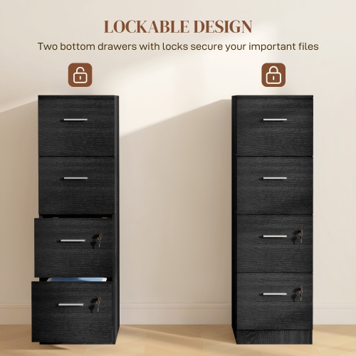 Kepooman 4-Drawer File Cabinet, Secure Vertical Storage Unit with Lock, Adjustable for A4/Letter, Sleek Black