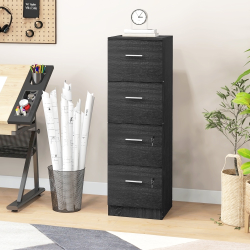 Kepooman 4-Drawer File Cabinet, Secure Vertical Storage Unit with Lock, Adjustable for A4/Letter, Sleek Black