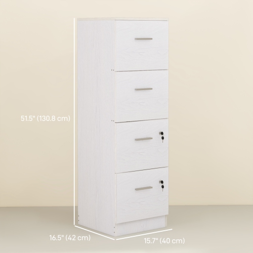 Kepooman Secure File Vault - 4-Drawer Lockable Vertical Cabinet for Adjustable A4/Letter Document Organization, Modern White