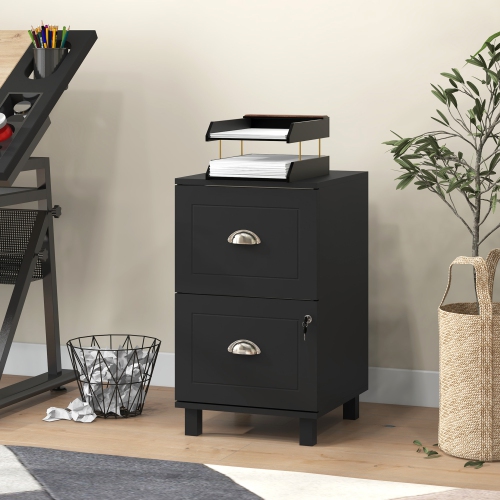 Kepooman 2-Drawer Small Lockable Filing Cabinet with Adjustable Hanging Bars for A4 Letter Black