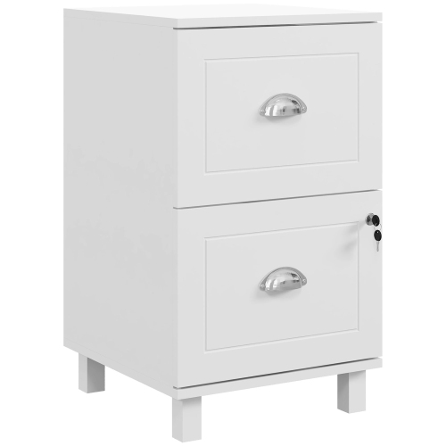 Kepooman 2-Drawer Small Lockable Filing Cabinet with Adjustable Hanging Bars for A4 Letter White