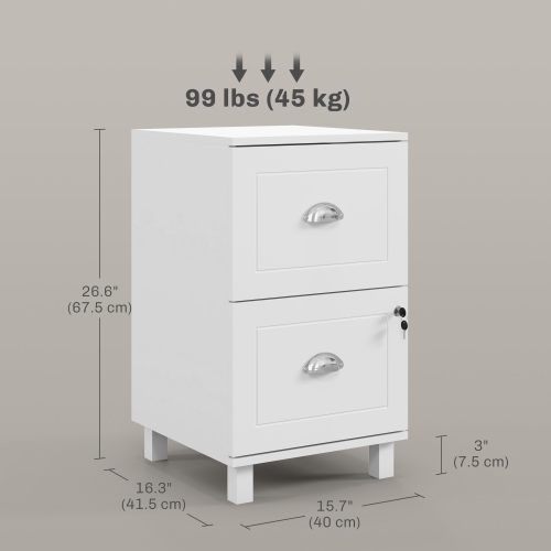 Kepooman 2-Drawer Small Lockable Filing Cabinet with Adjustable Hanging Bars for A4 Letter White