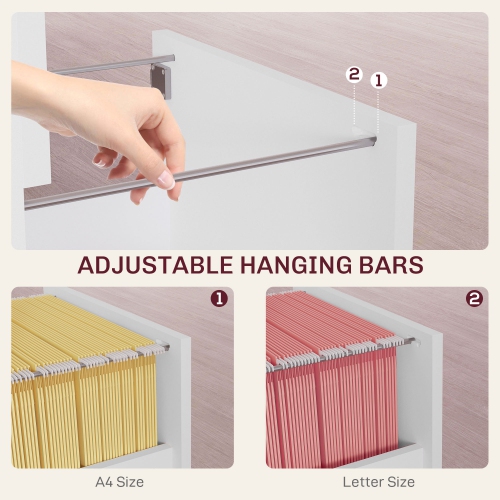 Kepooman 2-Drawer Small Lockable Filing Cabinet with Adjustable Hanging Bars for A4 Letter White