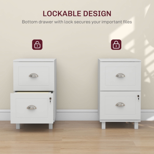 Kepooman 2-Drawer Small Lockable Filing Cabinet with Adjustable Hanging Bars for A4 Letter White