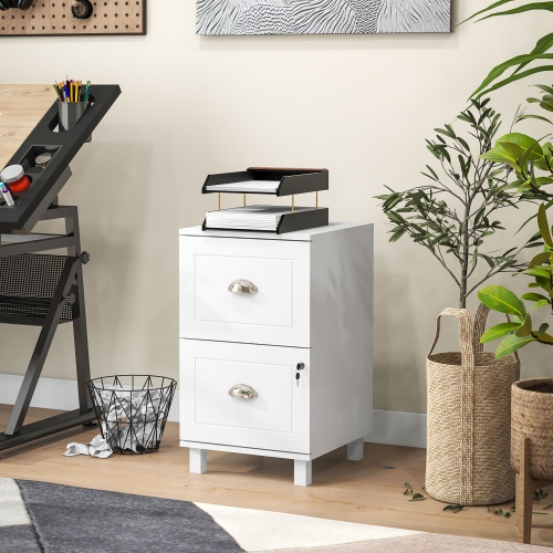Kepooman 2-Drawer Small Lockable Filing Cabinet with Adjustable Hanging Bars for A4 Letter White