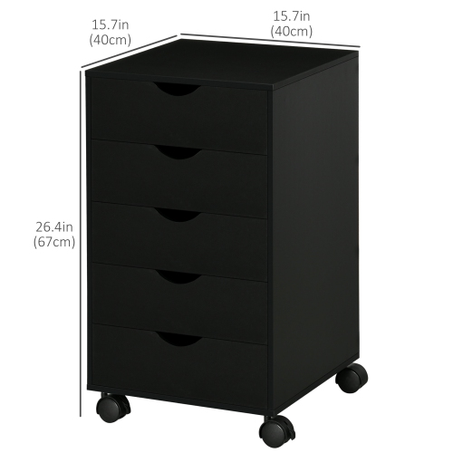 Kepooman 5-Drawer Mobile File Cabinet - Compact Office Storage Organizer on Wheels, Black