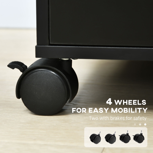 Kepooman 5-Drawer Mobile File Cabinet - Compact Office Storage Organizer on Wheels, Black