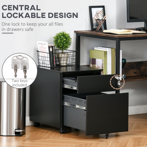 Kepooman Secure File Vault - Lockable Steel Cabinet on Wheels with Pencil Tray for Legal/Letter Documents, Black
