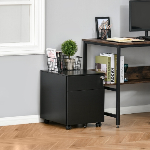 Kepooman Secure File Vault - Lockable Steel Cabinet on Wheels with Pencil Tray for Legal/Letter Documents, Black