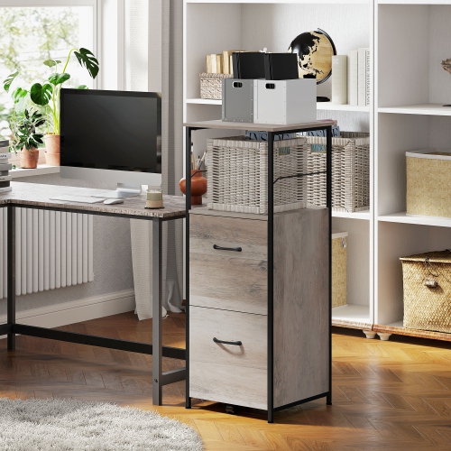 Kepooman Vertical Filing Cabinet, Tall File Cabinet with 2 Drawers, Hanging Bars for Letter and A4 Size, Distressed Grey