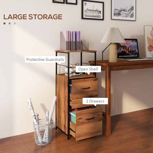 Kepooman Rustic File Console - Vertical 2-Drawer Cabinet with Hanging Rails & Printer Stand for Office Document Organization, Brown Wood