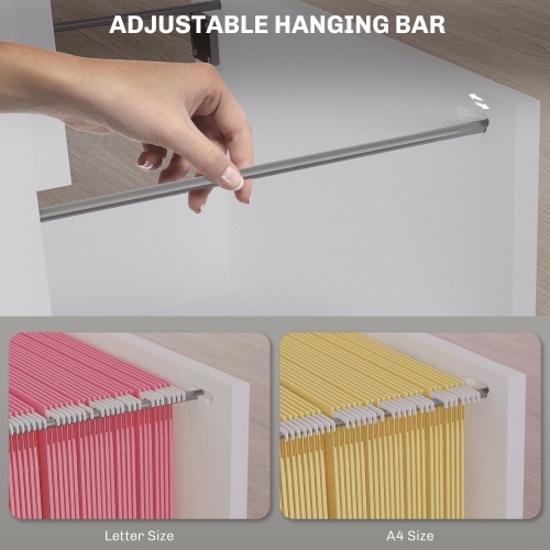 Kepooman 4 Drawer File Cabinet with Lock, Office Filing Cabinet, A4 Letter Size, Hanging File Folders, White