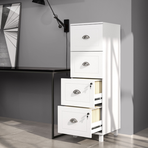 Kepooman 4 Drawer File Cabinet with Lock, Office Filing Cabinet, A4 Letter Size, Hanging File Folders, White