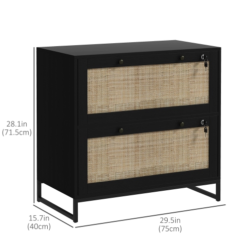 Kepooman Boho Lockable 2 Drawer File Cabinet Adjustable Bar for Letter A4 Legal Size Black Office Storage