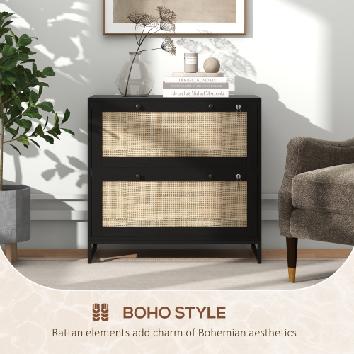 Kepooman Boho Lockable 2 Drawer File Cabinet Adjustable Bar for Letter A4 Legal Size Black Office Storage