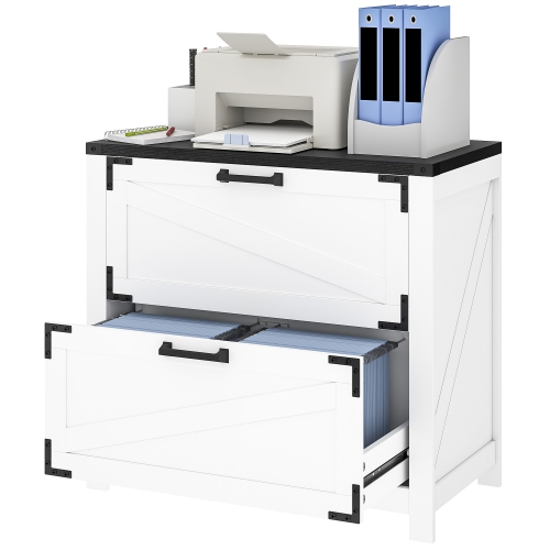 KEPOOMAN  2 Drawer Filing Cabinet, Farmhouse Office Storage Cabinet With Adjustable Hanging Bars for Letter, A4, Legal Size In White