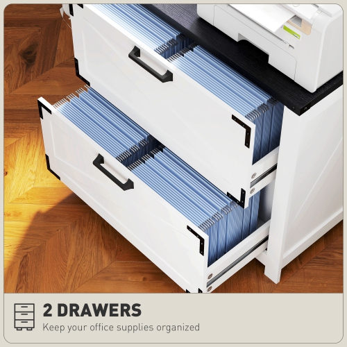 Kepooman 2 Drawer Filing Cabinet, Farmhouse Office Storage Cabinet with Adjustable Hanging Bars for Letter, A4, Legal Size, White