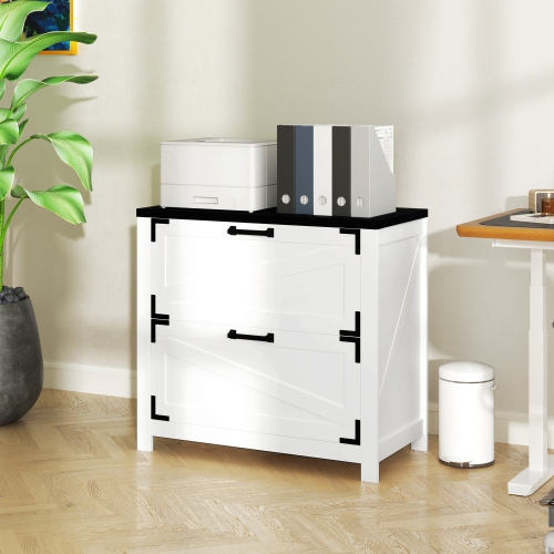 Kepooman 2 Drawer Filing Cabinet, Farmhouse Office Storage Cabinet with Adjustable Hanging Bars for Letter, A4, Legal Size, White