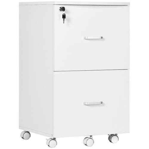 Kepooman 2 Drawer Wood Mobile File Cabinet with Lock Office Filing Storage Locking Wheels Home Study White
