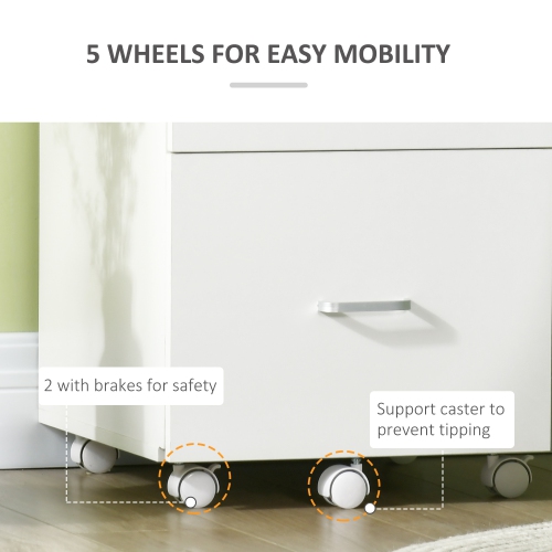 Kepooman 2 Drawer Wood Mobile File Cabinet with Lock Office Filing Storage Locking Wheels Home Study White